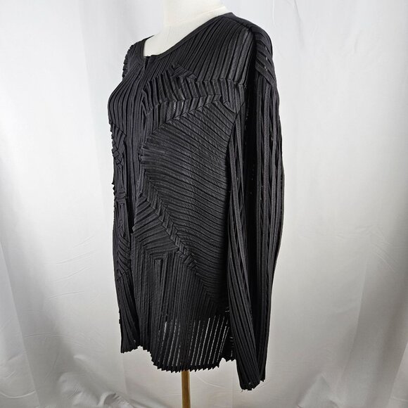 Obstinee By Ika Jacket Top Sz 2X Black Abstract Mesh Stretch Zip Vintage 90s - Picture 4 of 10